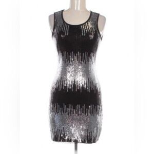 PINK COLLECTION Sequin Sparkle Mini Black Party Dress